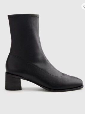 Quince Italian Leather Stretch Sock Black Ankle Bootie Block Heel Size 7